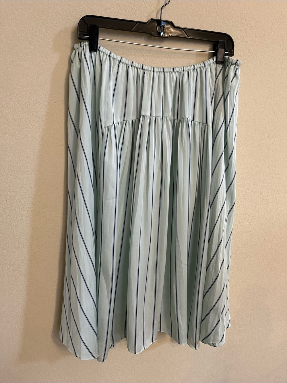 Vince. Flouncy Pleated Striped Midi Skirt Blue Aqua Coastal Weekend Brunch XL